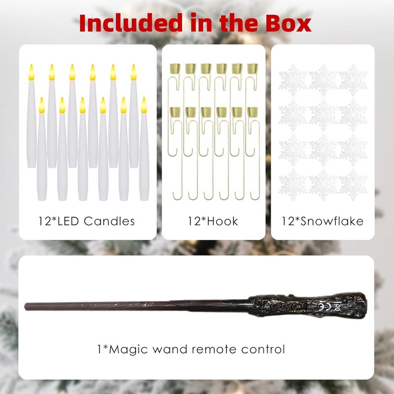 Sunjas Store Christmas Tree Candles with Magic Wand 12 Pack Flameless Candles for Christmas Tree Flickering Battery Operated LED Candle for Holiday Home Party Decor with Snowflake - Image 5